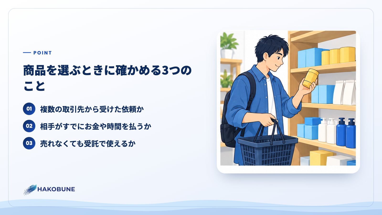 商品を選ぶときに確かめる3つのこと