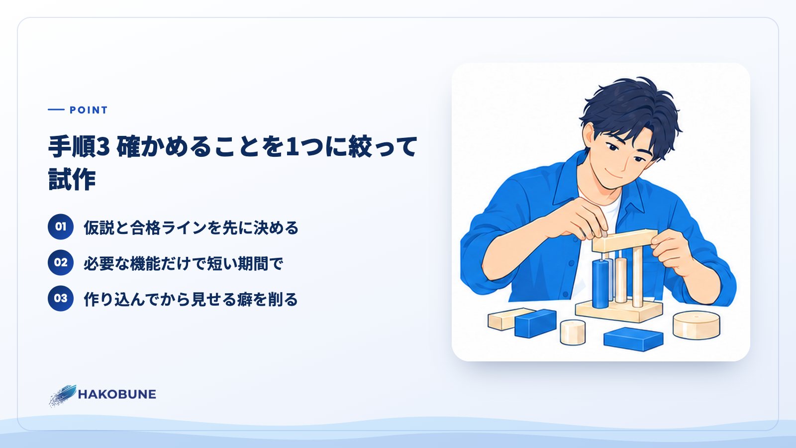手順3 確かめることを1つに絞って試作