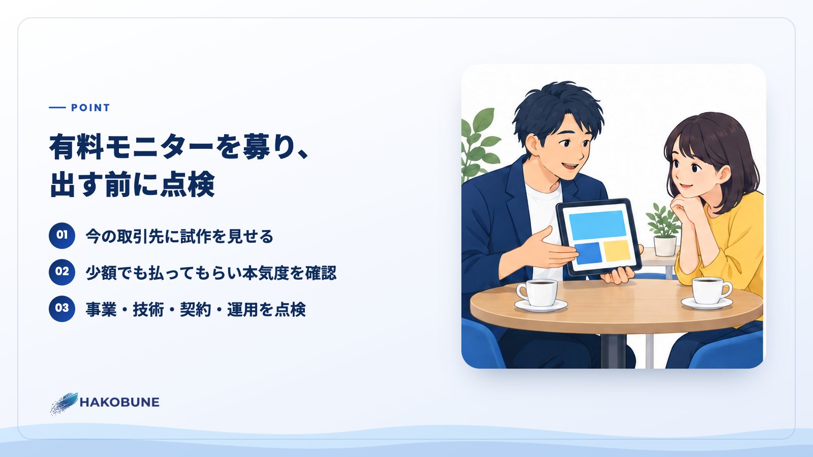 有料モニターを募り、出す前に点検