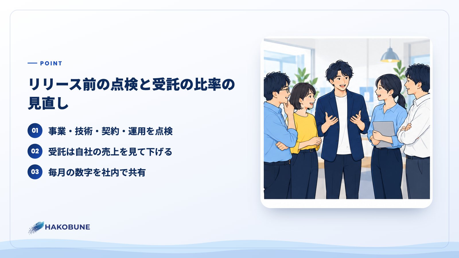 リリース前の点検と受託の比率の見直し