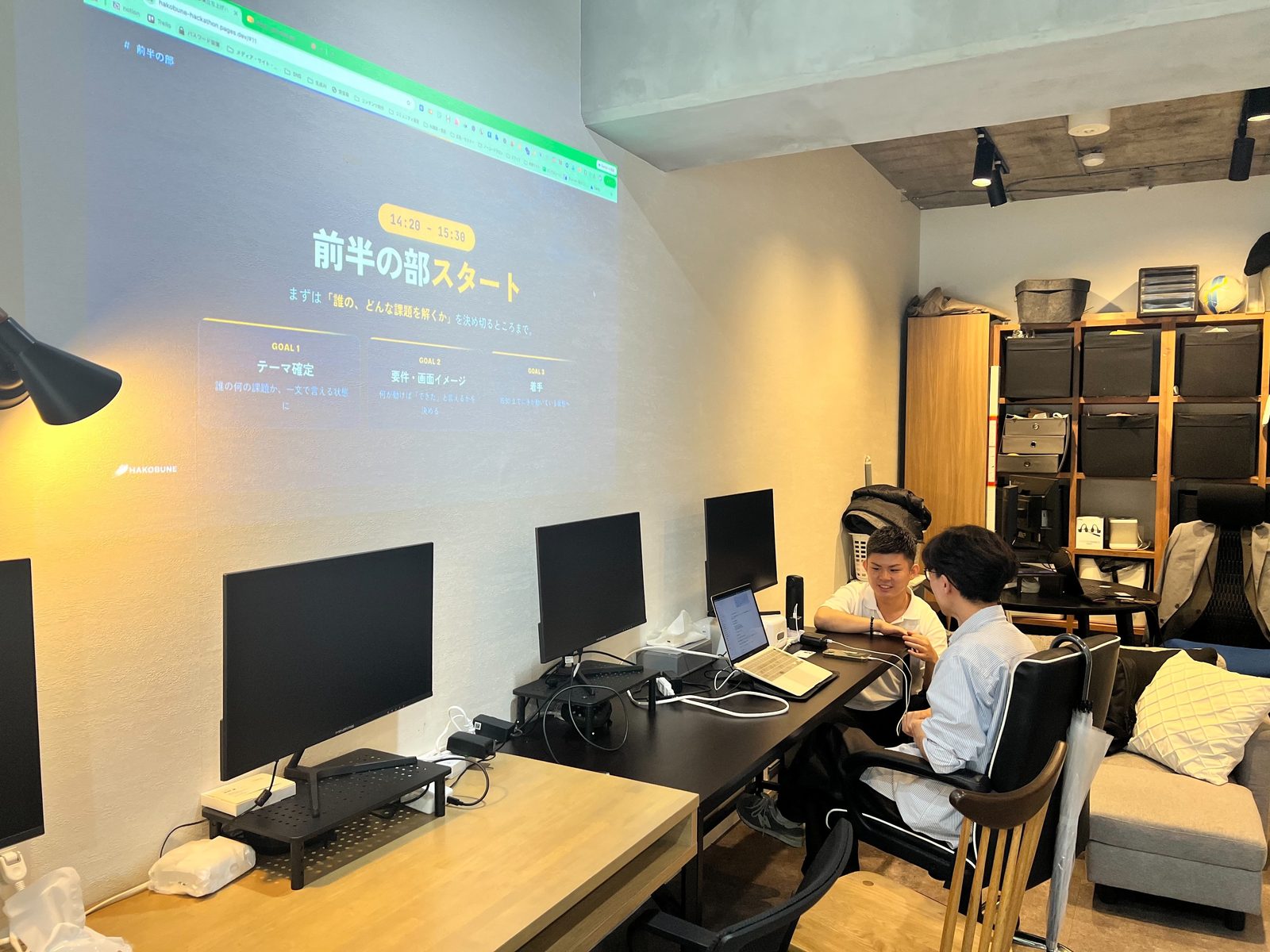 ハッカソン当日の様子。会社員が週に数時間を積めば、確かめるための器はだいたい建つ